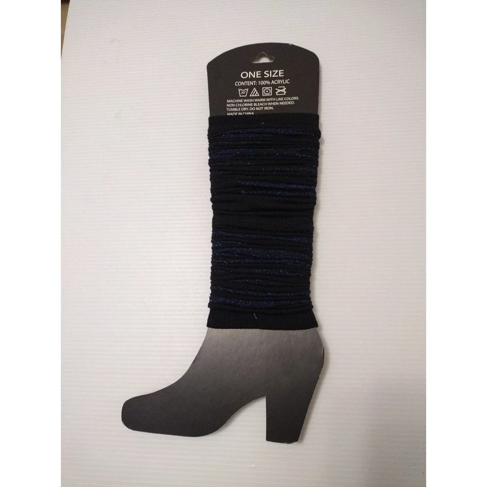A‎ Design Legwarmer Woman's One Size Navy Black Metallic Striped Stretchy 80's